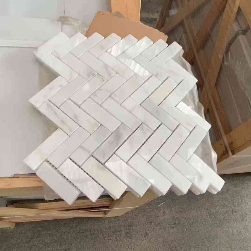 Carrara Marble Polished Herringbone Mosaic