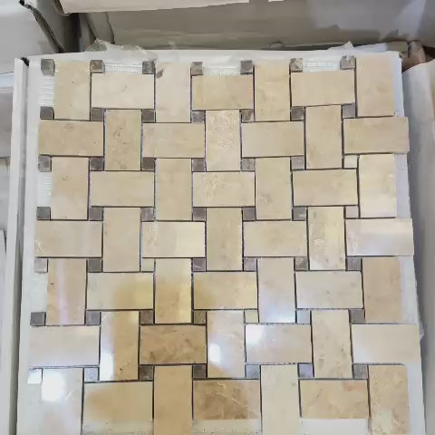 Cappuccino-poliertes Basketweave-Marmormosaik