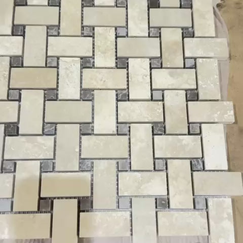 Ivory Travertine Honed Basketweave Mosaic Tile 