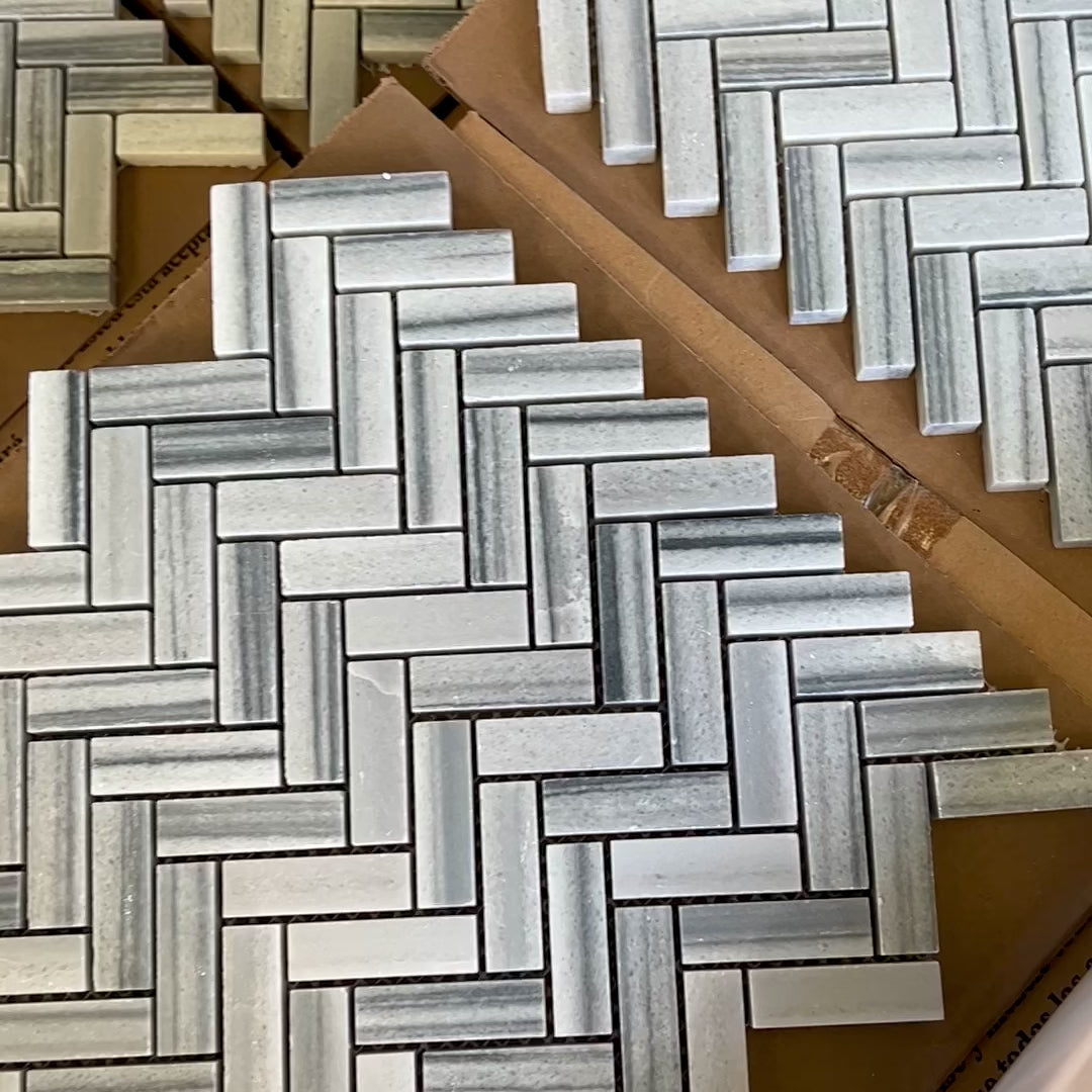 Skyline Honed Herringbone Marble Mosaics 