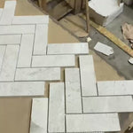 Tundra Gray Honed Marble Large Herringbone Mosaic