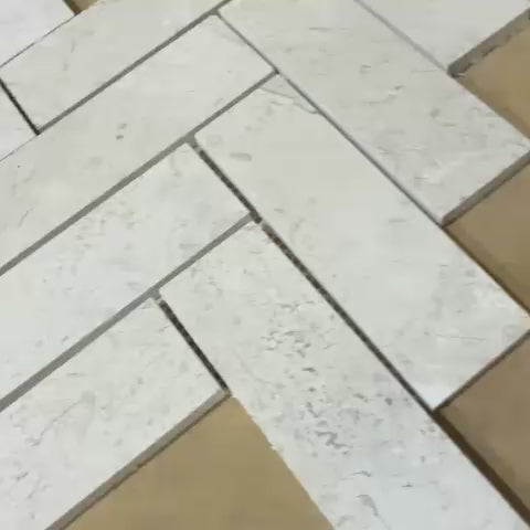 Tundra Gray Honed Marble Large Herringbone Mosaic