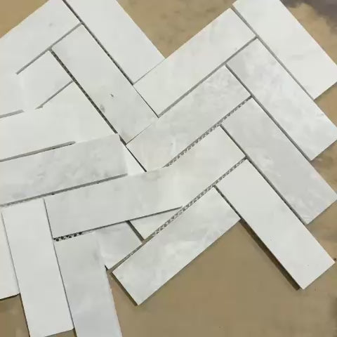 Calacatta Honed Marble Large Herringbone Mosaic