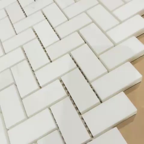 Bianco Thassos PolHerringbone Marble Mosaics