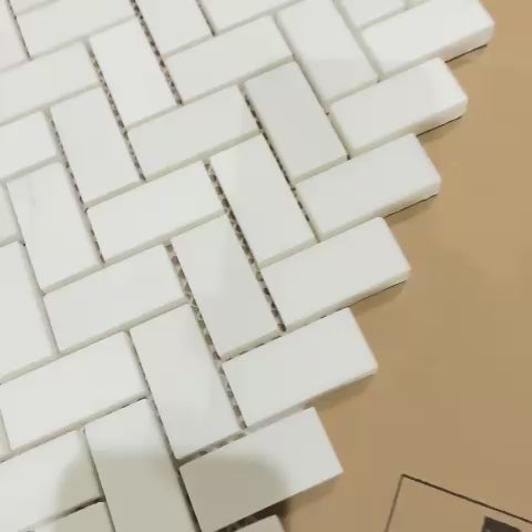 Bianco Thassos Herringbone Marble Mosaic