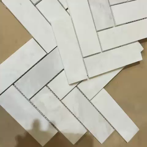 Calacatta Honed Marble Large Herringbone Mosaic