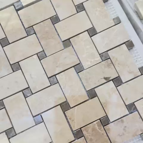 Cappuccino-poliertes Basketweave-Marmormosaik