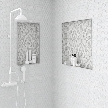 Rumi Avenza Dark Carrara & Snow White Marble Waterjet Tile 345 x 457 mm
