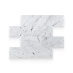 Carrara White Italian Polished Marble Subway Tiles, 70x140x10mm