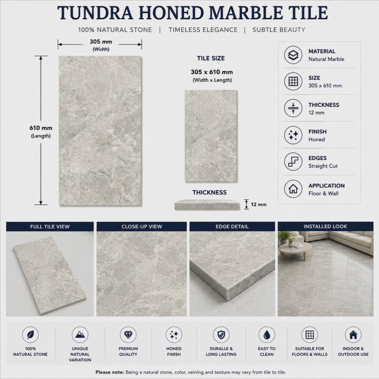 Tundra Gray Marble Tile