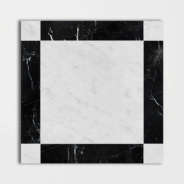 Carrara White Nero Marquina Strip Fitz Marble Tile 650x650x12mm Pattern