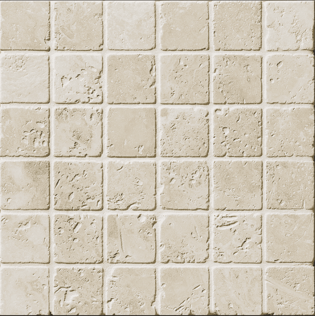Marble Tiles - Ivory Tumbled Travertine Mosaic 48x48x10mm - intmarble