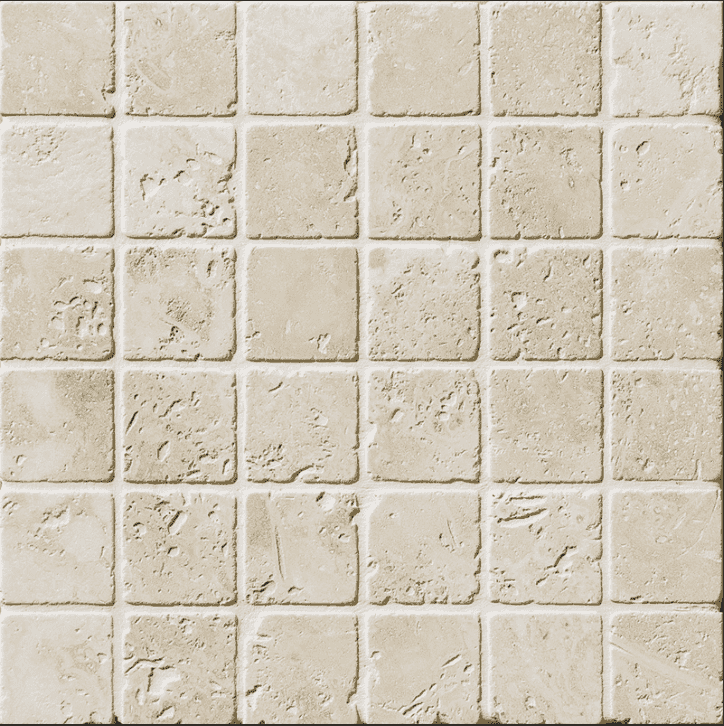 Marble Tiles - Ivory Tumbled Travertine Mosaic 48x48x10mm - intmarble