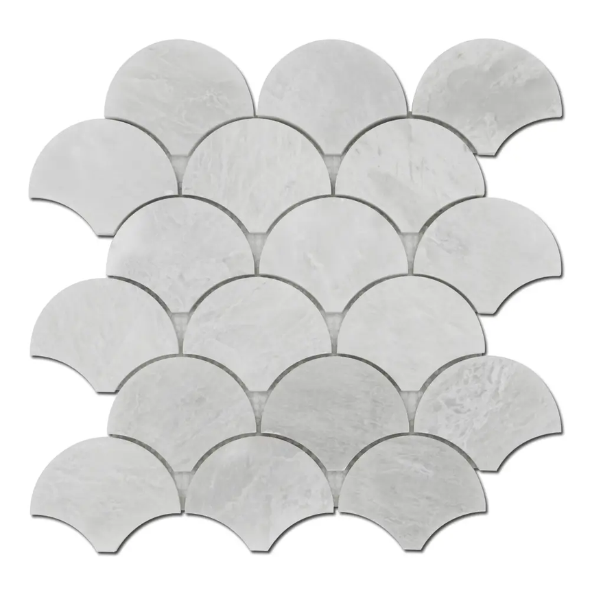 Marble Tiles - Scallop Bianco Onyx Fish Scale Scallop Marble Mosaic - intmarble