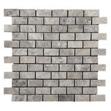 Marble Tiles - Silver Travertine Mini Subways Tumbled Mosaic Tiles - intmarble