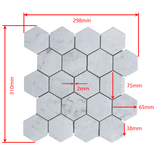 Marble Tiles - White Carrara Polished Hexagon Marble Mosaic Tiles 75x75x10mm - intmarble