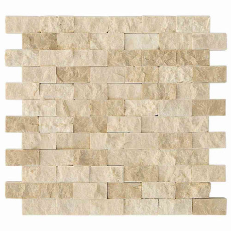 Marble Tiles - Royal Marfil Split Face Ledger Natural Marble Mosaic Tile 25x50x20mm - intmarble