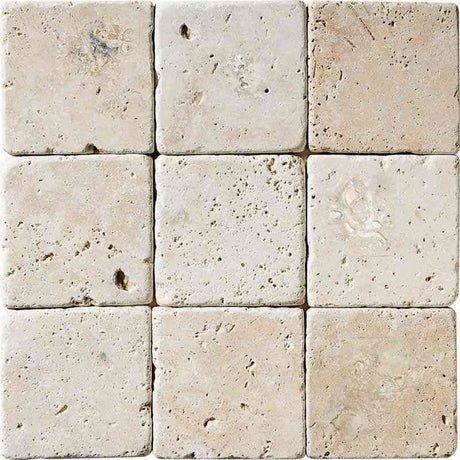 Marble Tiles - Ivory White Tumbled Travertine Tiles 100x100mm - intmarble