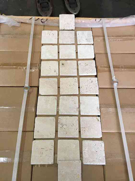 Marble Tiles - Ivory White Tumbled Travertine Tiles 100x100mm - intmarble