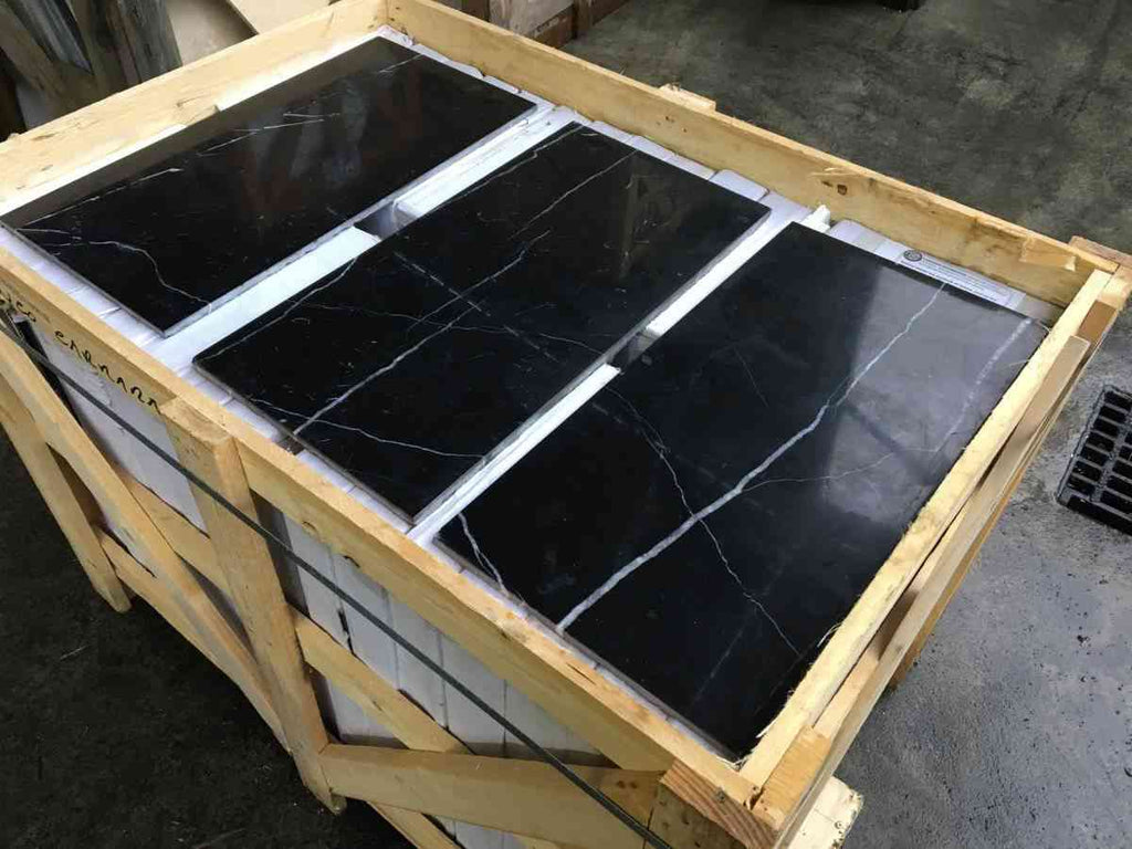 Marble Tiles - Black Carrara Polished Marble Tiles 305x610mm - intmarble