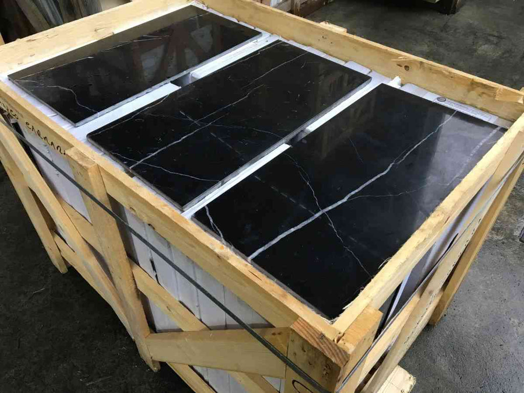 Marble Tiles - Black Carrara Polished Marble Tiles 305x610mm - intmarble