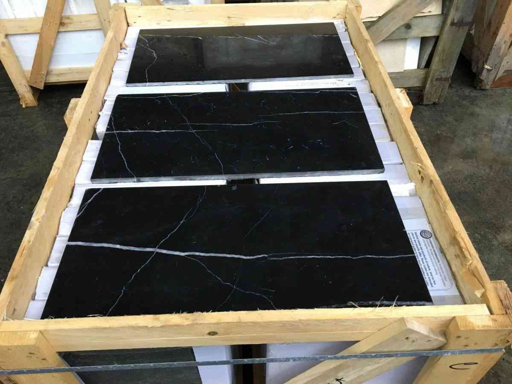 Marble Tiles - Black Carrara Polished Marble Tiles 305x610mm - intmarble