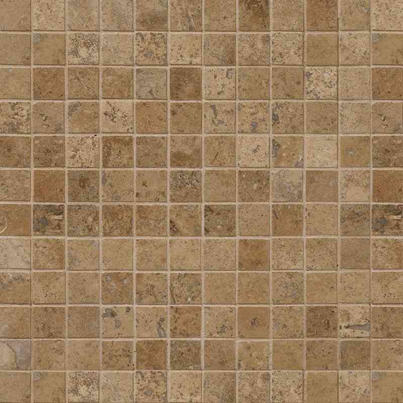 Marble Tiles - Noce Honed Filled Travertine Mosaic Tiles 25x25x10mm - intmarble