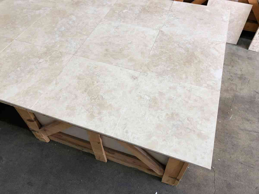 Marble Tiles - Ivory Honed Filled Travertine Tiles 406x406x12mm - intmarble