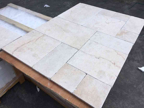 Marble Tiles - Crema Marfil Tumbled French Pattern - intmarble