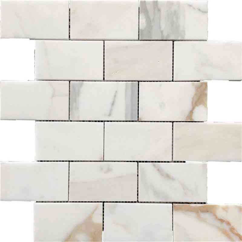Marble Tiles - Calacatta Gold Subway Marble Mosaic Tiles 50x100x10mm - intmarble