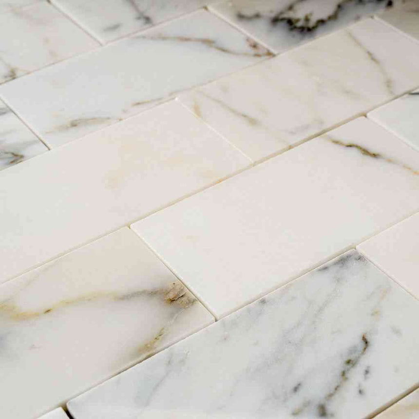 Marble Tiles - Calacatta Gold Subway Marble Mosaic Tiles 100x300x10mm - intmarble