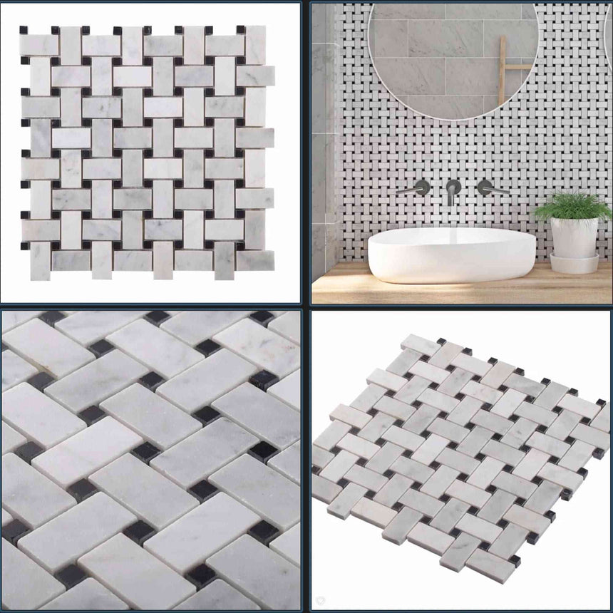 Marble Tiles - Carrara Basketweave Marble Mosaic Tile Decor Floor Wall - intmarble
