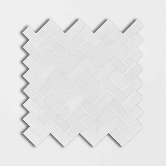 Marble Tiles - Bianco Thassos Herringbone Polished Marble Mosaic Tiles - intmarble