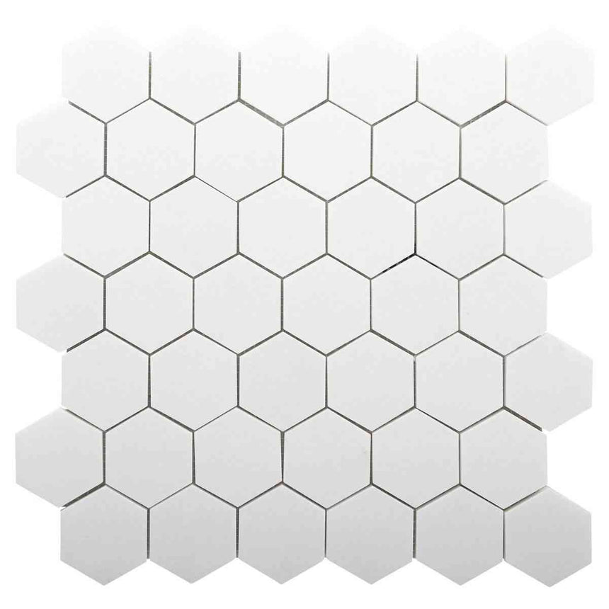 Marble Tiles - Bianco Thassos Honed Hexagon Marble Mosaic Tiles - intmarble