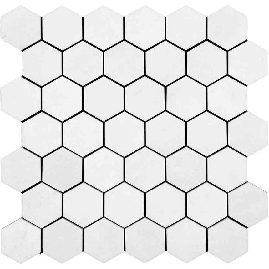 Marble Tiles - Bianco Thassos Honed Hexagon Marble Mosaic Tiles - intmarble