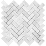 Marble Tiles - White Carrara Polished Herringbone Marble Mosaic Tile - intmarble