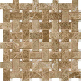 Marble Tiles - Emperador Polished Basketweave Marble Mosaic Tile - intmarble