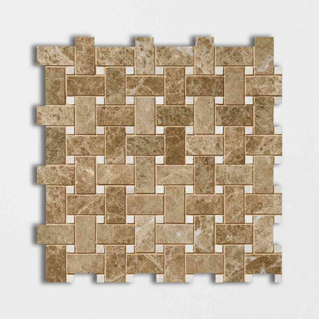 Marble Tiles - Emperador Polished Basketweave Marble Mosaic Tile - intmarble