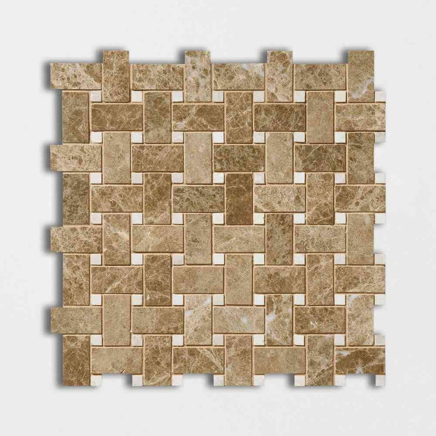 Marble Tiles - Emperador Polished Basketweave Marble Mosaic Tile - intmarble