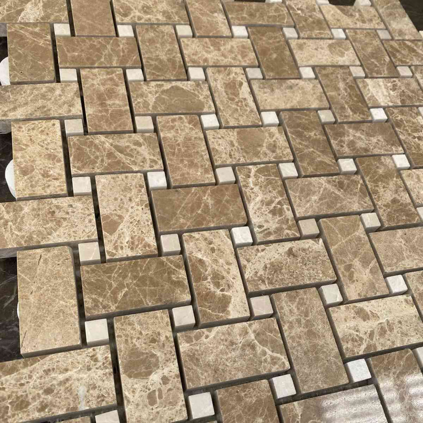 Marble Tiles - Emperador Polished Basketweave Marble Mosaic Tile - intmarble