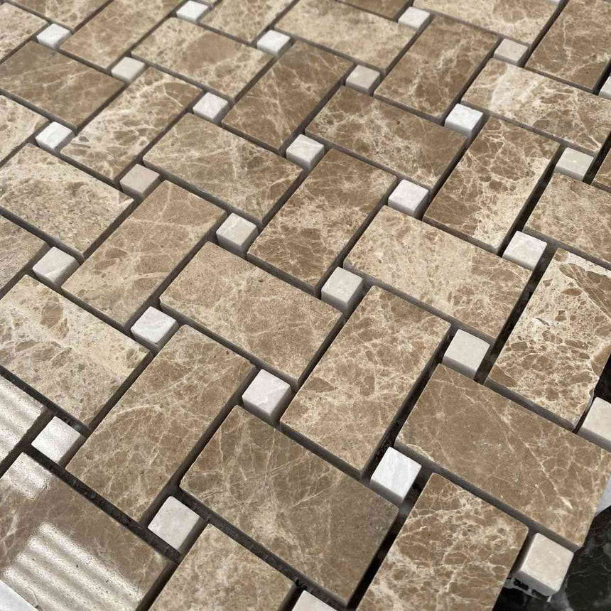 Marble Tiles - Emperador Polished Basketweave Marble Mosaic Tile - intmarble