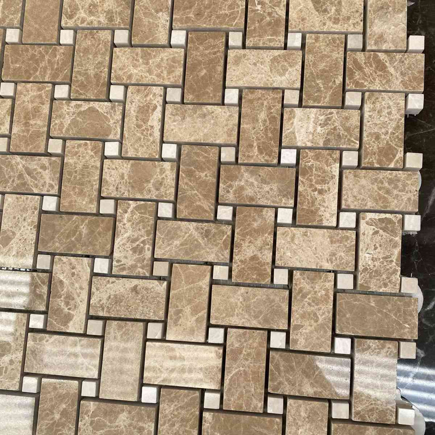 Marble Tiles - Emperador Polished Basketweave Marble Mosaic Tile - intmarble