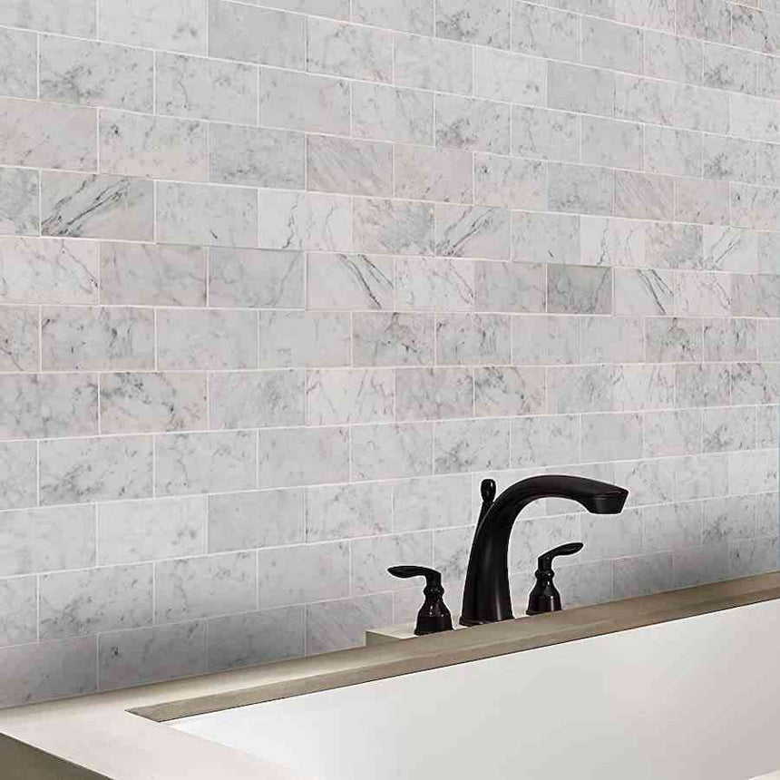 Marble Tiles - Carrara White Italian Polished Marble Subway Tiles, 70x140x10mm - intmarble