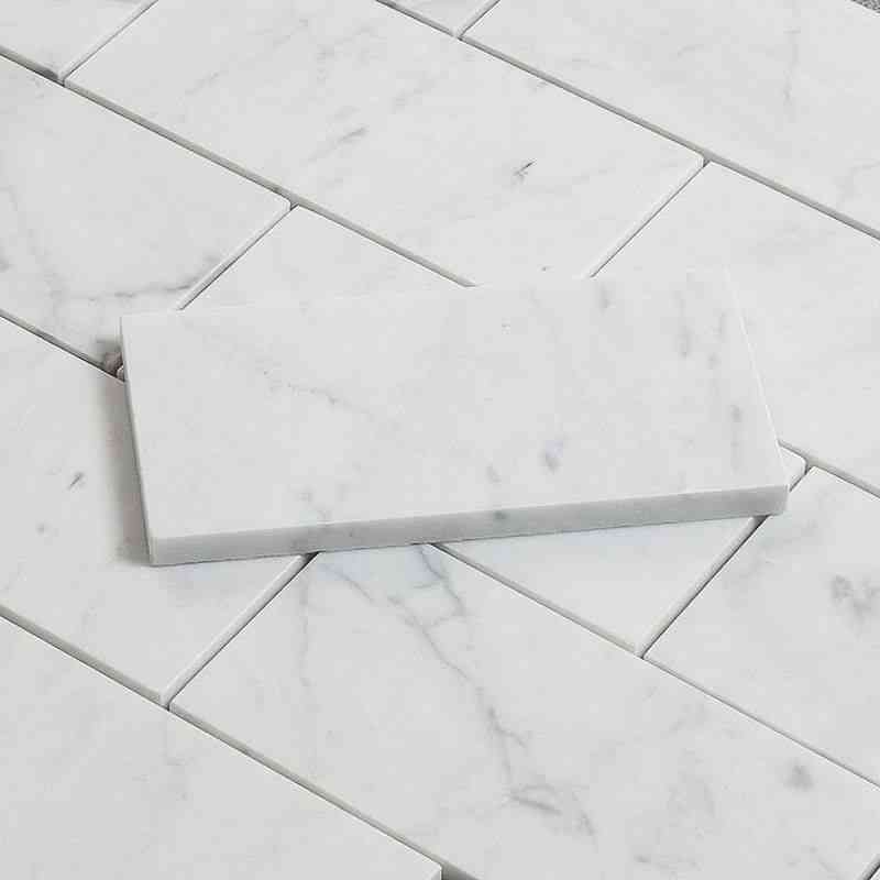 Marble Tiles - Carrara White Italian Polished Marble Subway Tiles, 70x140x10mm - intmarble