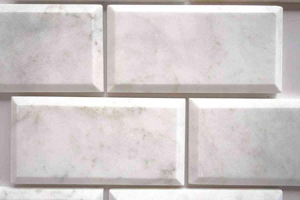 Marble Tiles - Carrara Polished Beveled Subway Marble Tiles, 70x140x10mm - intmarble