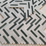 Marble Tiles - Bianco Sivec Verde Green Marble Herringbone Marble Mosaic Tiles - intmarble