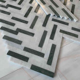 Marble Tiles - Bianco Sivec Verde Green Marble Herringbone Marble Mosaic Tiles - intmarble