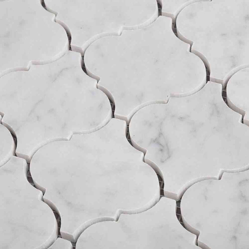 Marble Tiles - Carrara Polished Arabesque Marble Mosaic Tiles Floor Wall Decor - intmarble