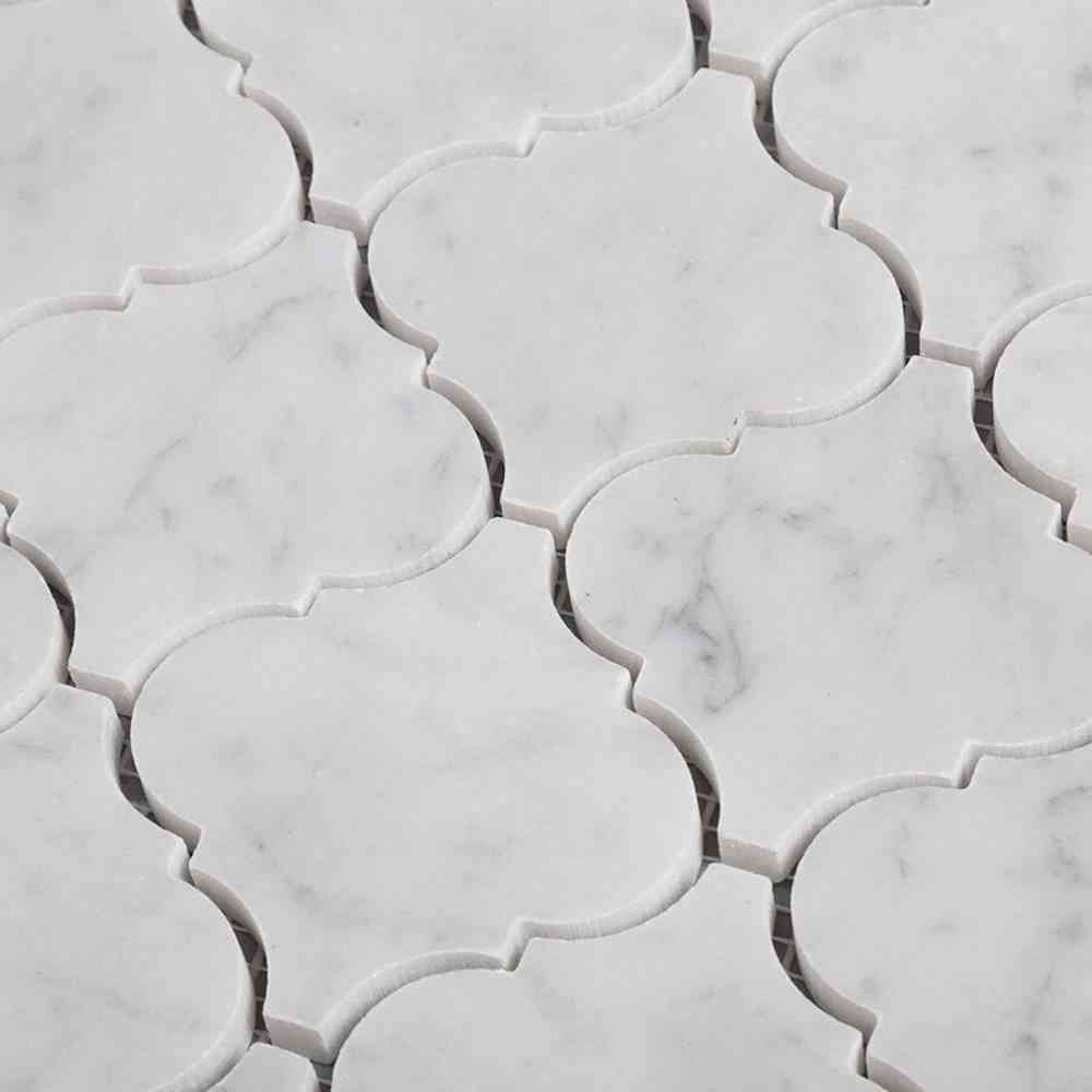 Marble Tiles - Carrara Polished Arabesque Marble Mosaic Tiles Floor Wall Decor - intmarble