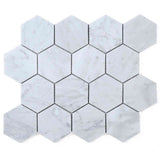 Marble Tiles - White Carrara Hexagon Marble Mosaic Tiles 76x76mm - intmarble